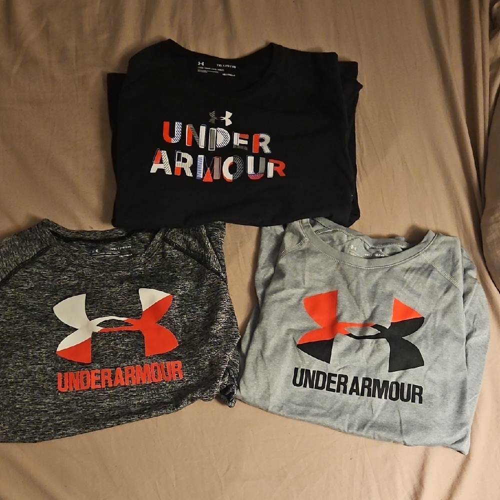 3 Under Armour Girls' Tees - Black, Gray, and Heathered Gray